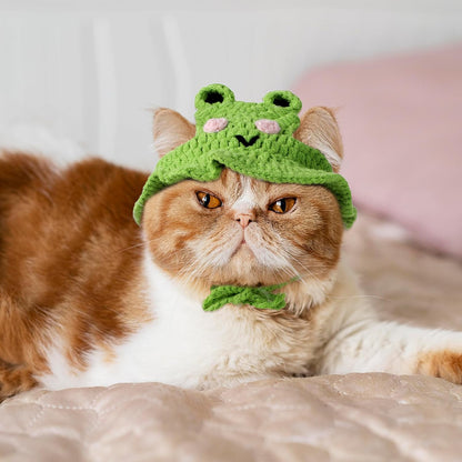 Charming Cat Hat Small Cartoon Themed Knit Cute Cats Bonnet Soft Festive Cats Costumes Halloween Christmas Holiday Party Clothes Head Wear Accessories for Puppy Cat Kitten Dogs Pets Animals (Green)