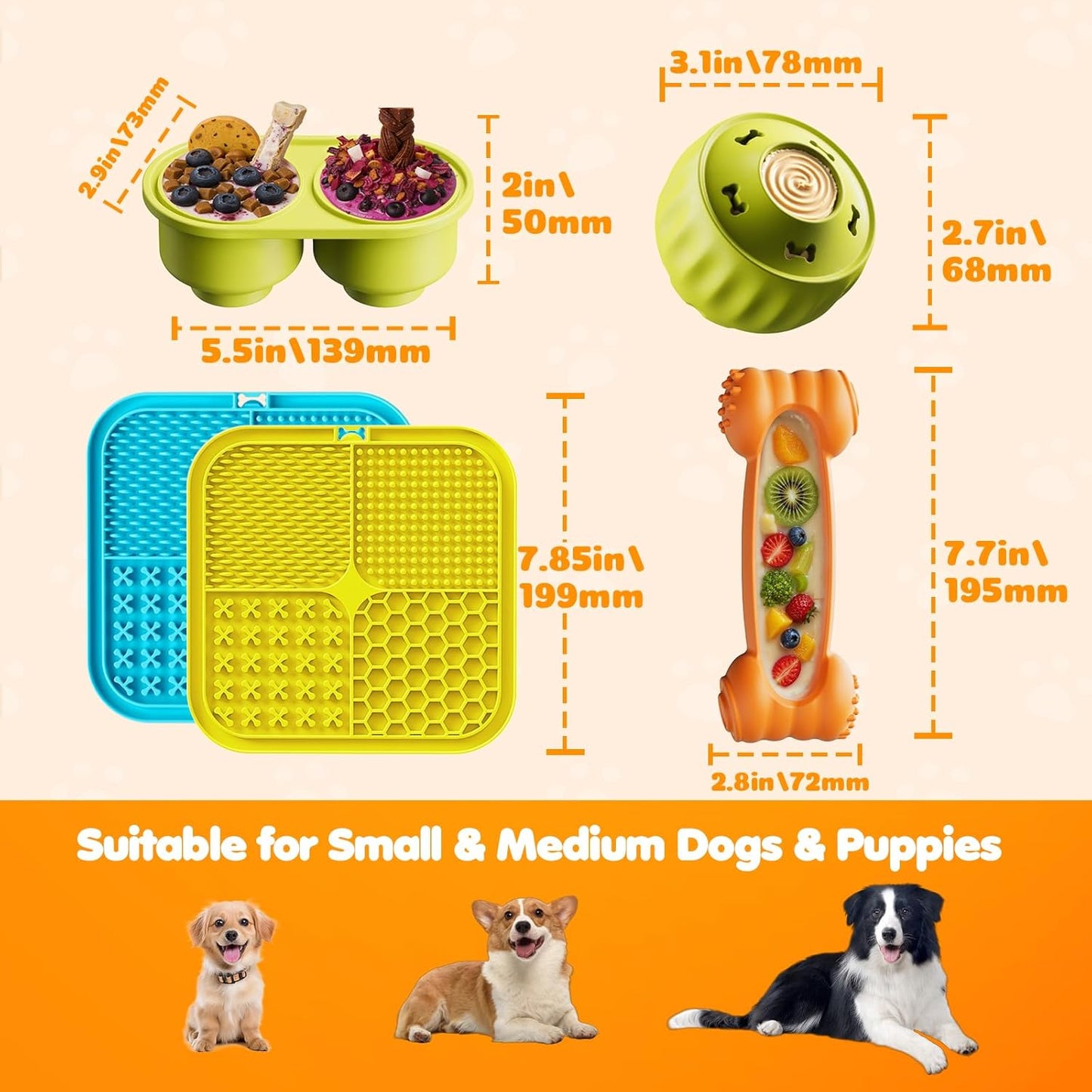 Dog Enrichment Toys 6 Pack-Dog Toys to Keep Them Busy,Lick Mat,Ball & Chew Bone with Peanut Butter,Frozen Treat Puzzle Dispenser for Anxiety Relief,Reduce Boredom,Perfect for Bathing Grooming