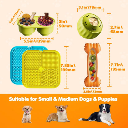 Dog Enrichment Toys 6 Pack-Dog Toys to Keep Them Busy,Lick Mat,Ball & Chew Bone with Peanut Butter,Frozen Treat Puzzle Dispenser for Anxiety Relief,Reduce Boredom,Perfect for Bathing Grooming