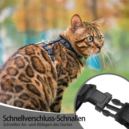 PUPTECK Adjustable Cat Harness and Leash Set Escape Proof Kitten Strap Collar for Walking Travel, Black