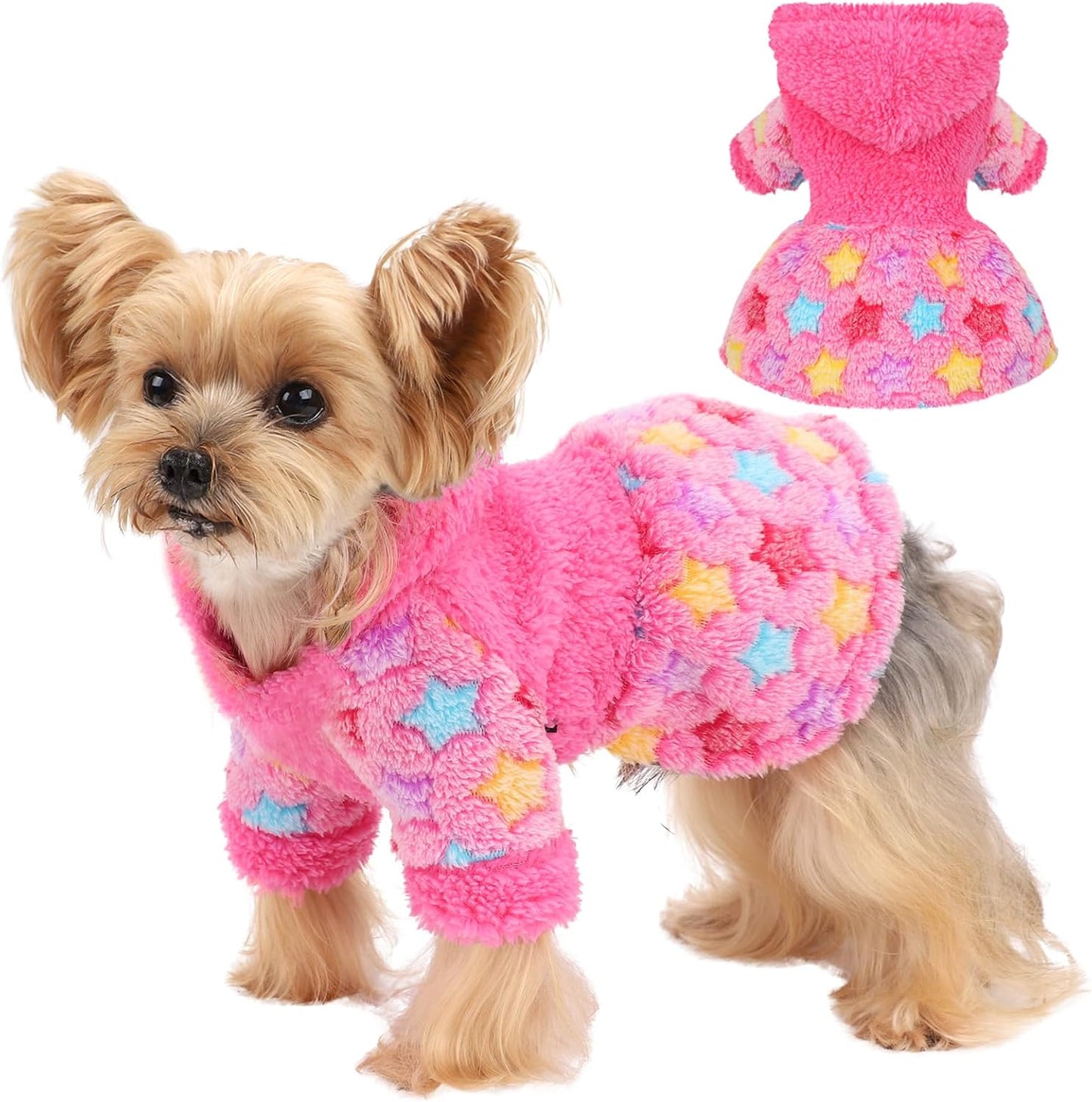 Yikeyo Dog Sweater Dress for Small Dogs Girl Boy, Cute Warm Fleece Dog Hooded Sweaters, Soft Puppy Clothes,Extra Warm Fall Winter Pet Clothes Birthday Dresses Holiday Outfits(Rose Pink,M)