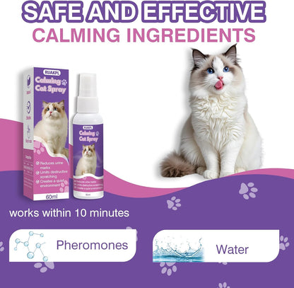 Cat Calming Spray 60 ML 2 Pack Calming Solution for Cats Cat Pheromone Spray Reduces Stress Anxiety Scratching Calming Spray for Cats Good for Home Travel Cat Pheromones Calming Spray