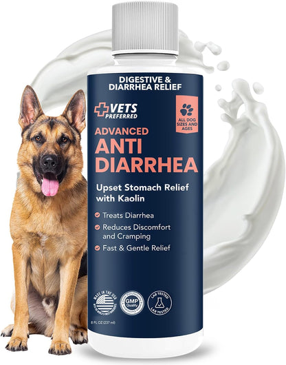 Vets Preferred Anti-Diarrhea & Gas Relief for Dogs – Kaolin Formula to Soothe Upset Stomach & Support Digestive Health – All Breed & Size Dogs – 8 fl oz Liquid – Made in USA