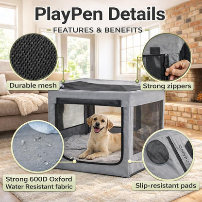 Pet Playpen with Top - Perfect for Puppies & Small Dogs - Indoor and Outdoor Puppy & Dog Play Pen - Features 2 Doors for Easy in and Out Access