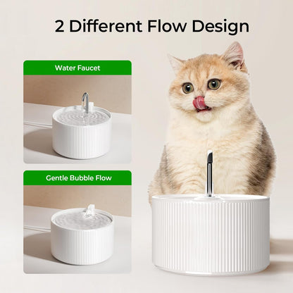 Ceramic Cat Water Fountain, 2.2L/74oz Ceramic Cat Fountains for Drinking Indoor with 3 Replacement Filters and 3 Sponges, Automatic Pet Water Dispenser with Ultra-Quiet Pump