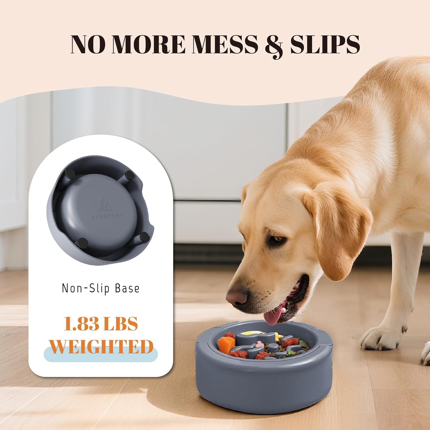 AVERYDAY Large 3-in-1 Slow Feeder Dog Bowls, Two 1.5 Cup Maze Dog Feeder Bowl Inserts, Anti-Slip Spiral Food Dish for Wet, Dry, Raw Food, Slow Down Eating Puzzle Feeding Bowl for Medium Large Dogs