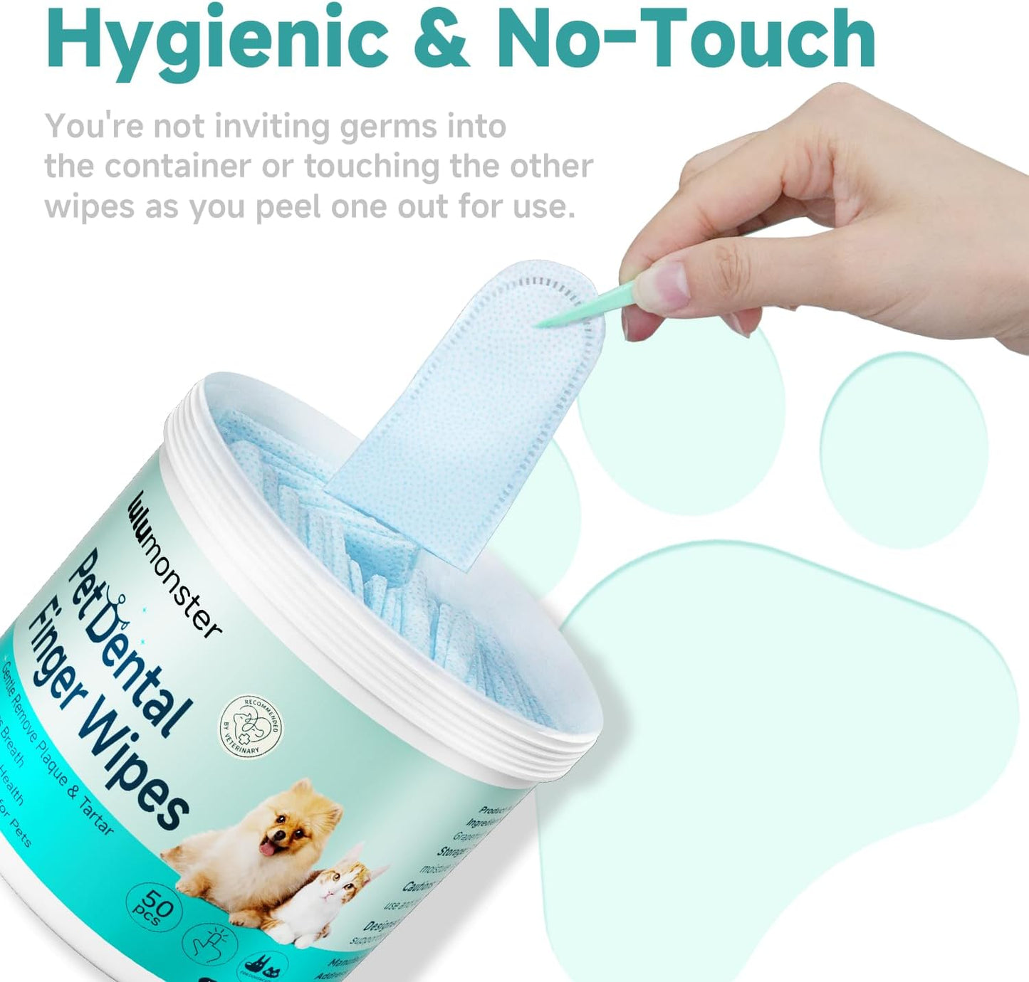 Pet Dental Finger Wipes for Dogs & Cats, Dog Teeth Cleaning Wipes Dog Tooth Brushing Kit by Remove Plaque and Tartar & Freshens Breath Buildup No-Rinse Dog Finger Toothbrush