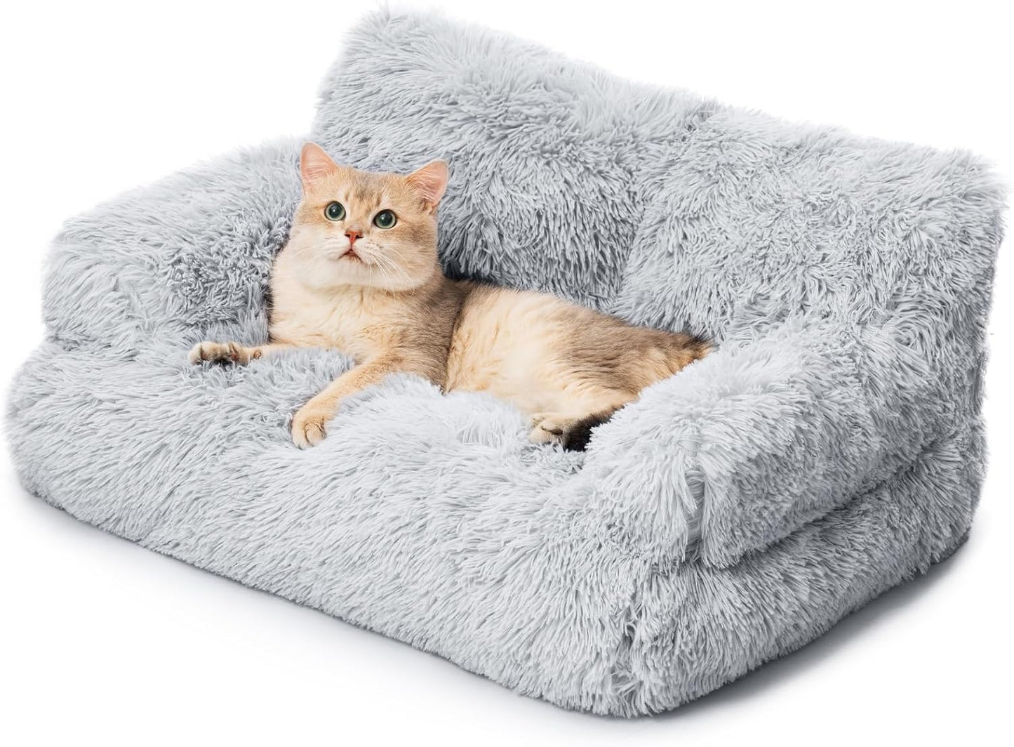 Mewoo Dog Couch, Small Dog Bed with Removable Washable Cover, Cute Cat Couch for Pets, Cat Beds for Indoor Cats with Anti-Slip Bottom (Grey)