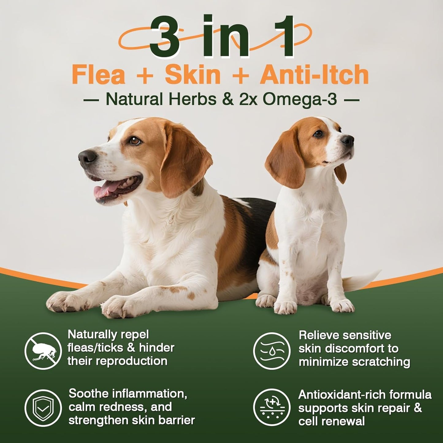 Dog Flea and Tick Prevention Allergy Chews Omega 3 for Dogs Treatment Chewable Natural Flea and Tick Skin and Coat Supplement Immune Dog Chews Yeast Relief Prevention for Dogs Itching and Licking
