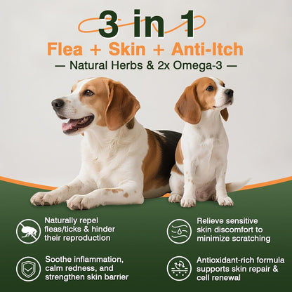 Dog Flea and Tick Prevention Allergy Chews Omega 3 for Dogs Treatment Chewable Natural Flea and Tick Skin and Coat Supplement Immune Dog Chews Yeast Relief Prevention for Dogs Itching and Licking