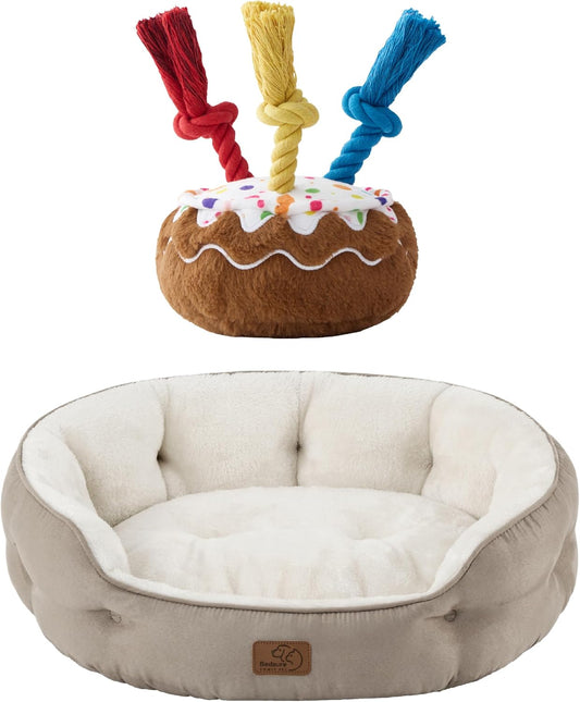 Bedsure Dog Beds for Small Dogs with LESURE Dog Birthday Cake Toy