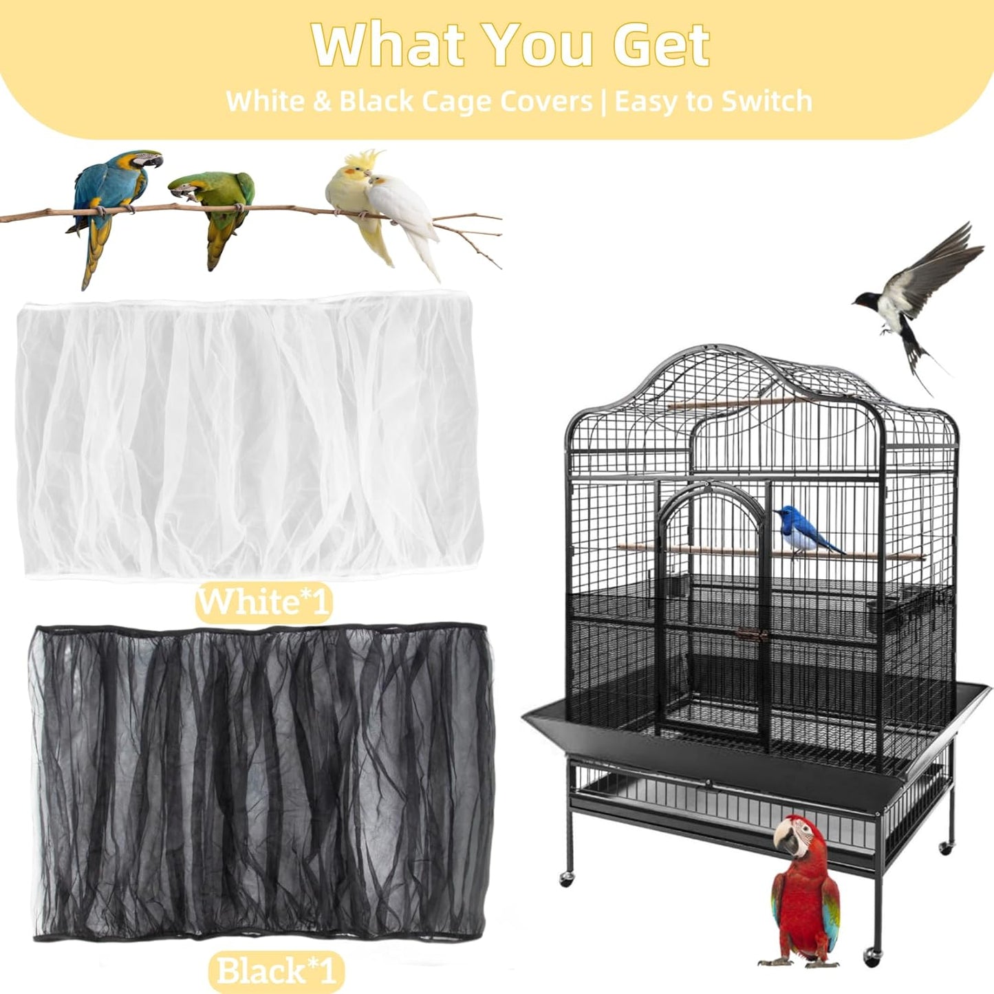 2 Pcs Bird Cage Cover - Bird Cage Seed Catcher Bird Net Bird Cage Skirt Nylon Nesh Bird Cage Net for Round Square Canary Parakeet Cockatiel Pigeon Budgie Quail Large Tall Big Bird Cage