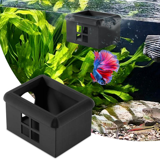 Floating Bettas Fish Hideout with Window 3D Fish Breeding Box & Shelter Floating Feeding Plat-Form for Bettas Tanks Rest Cave for Small Aquariums(Color:Black)