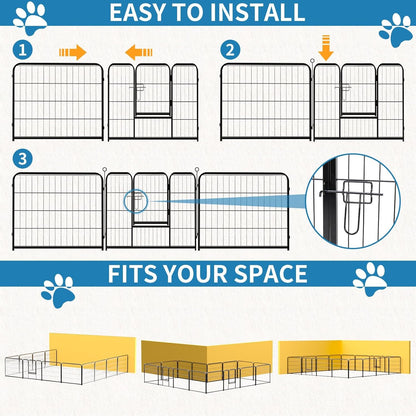 NEWBULIG Dog Playpen 16 Panels 24" Height Foldable Heavy Duty Metal Dog Exercise Playpen Puppy Fence for Indoor Outdoor Yard