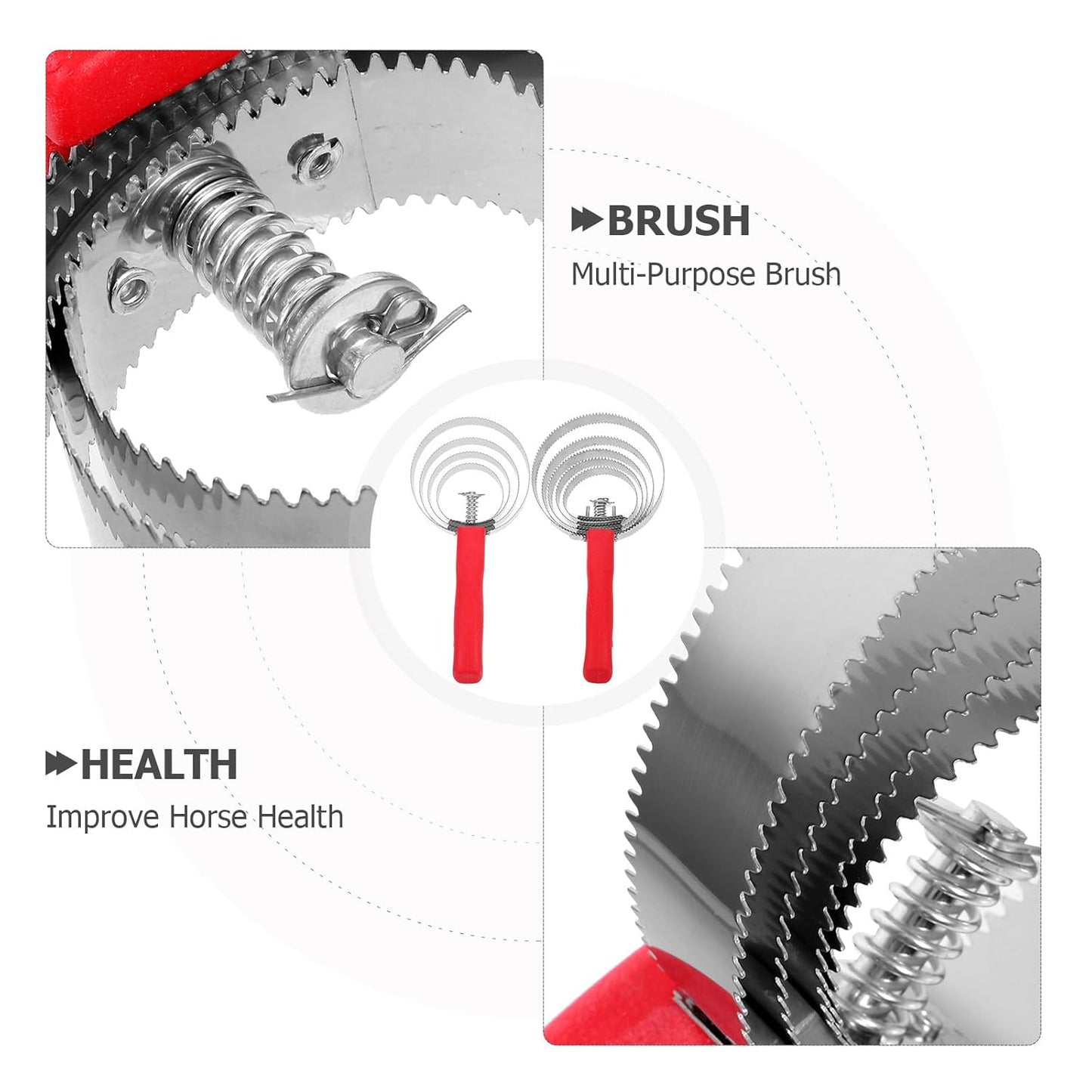2Pcs Stainless Steel Curry Comb for Horse and Cow Grooming, Double-Sided Metal Rings Brush with Comfortable Grip, Pet Grooming Tool for Removing Loose Hair and Cleaning Tack