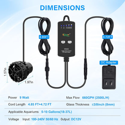 hygger Aquarium Wave Maker for 5-10 Gallon Fish Tanks, Adjustable DC Power Heads for Aquarium with Controller, Aquarium Circulation Pump With Magnetic Base for Saltwater Freshwater Tank 660 GPH