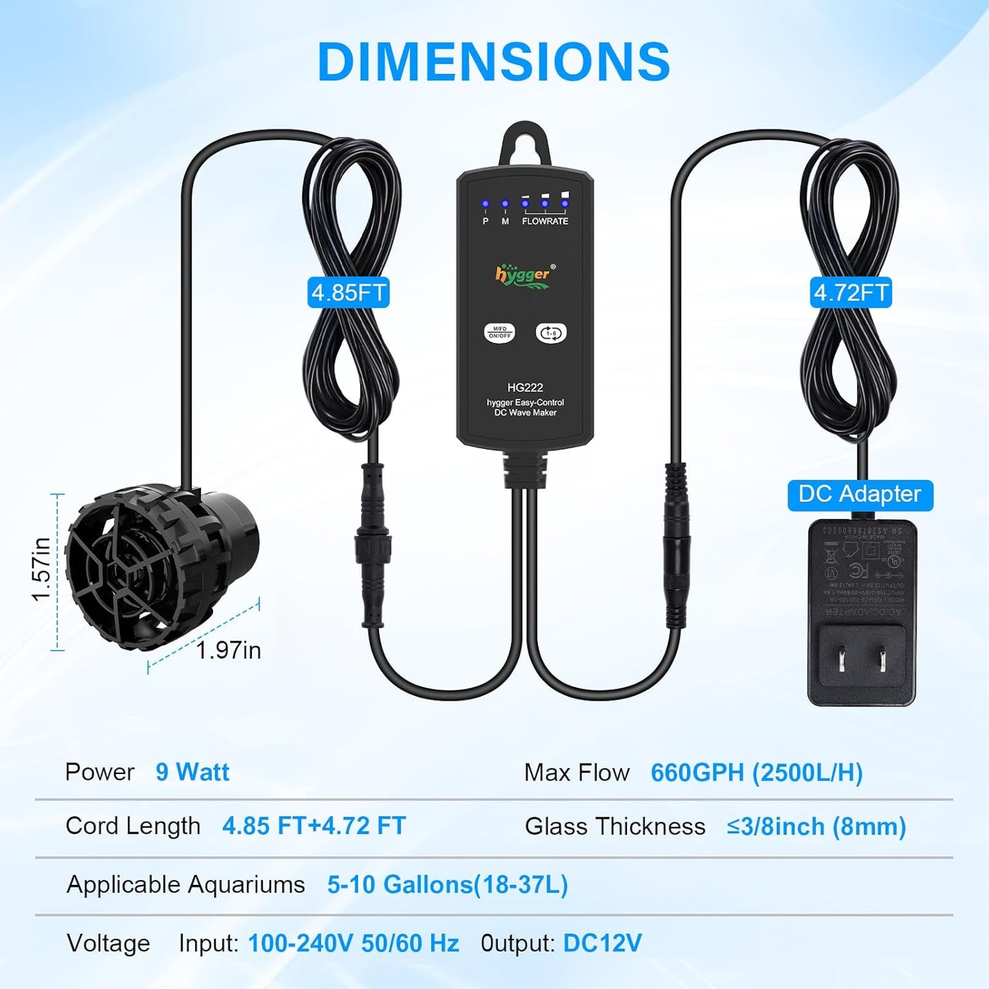 hygger Aquarium Wave Maker for 5-10 Gallon Fish Tanks, Adjustable DC Power Heads for Aquarium with Controller, Aquarium Circulation Pump With Magnetic Base for Saltwater Freshwater Tank 660 GPH