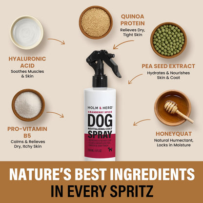 Holm & Herd Dog Perfume Spray – Deodorizing Coat Spray for Dogs that Hydrates & Enhances Shine – Dog Cologne & Leave-in Conditioner – Cranberry Spice 8oz