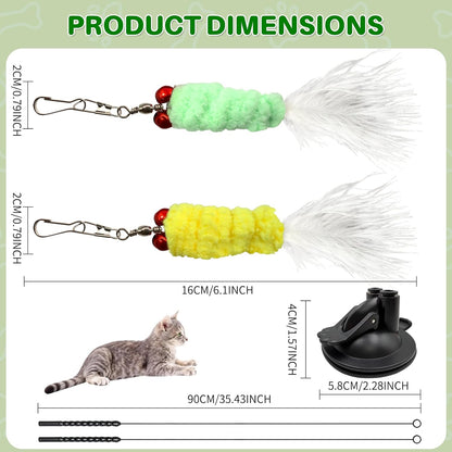 Cat Toys Interactive Teaser Wand, Feathered Fish Toy with Suction Cup Base, Realistic Fish & Feather Attachments for Multi-Cat Households, Perfect for Independent Play, Ideal for Cats & Kittens