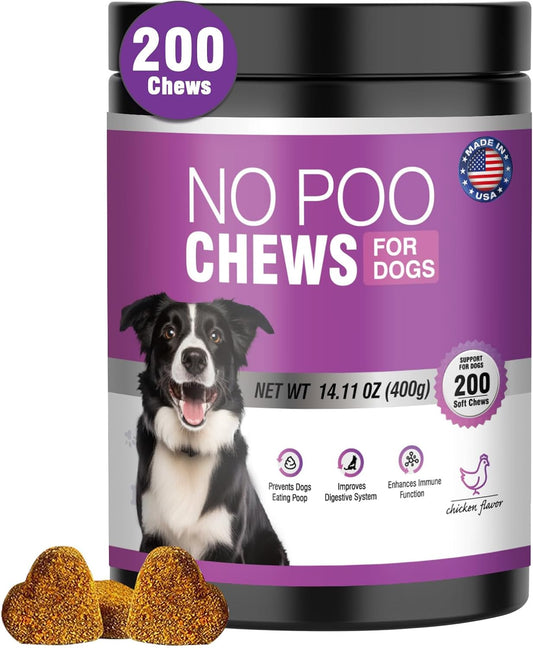 200 Chews No Poo Chews for Dogs-Coprophagia Stool Eating Deterrent for Dogs-Stop Eating Poop Supplement-Prevent Dog Eating Poop with Digestive Enzymes&Probiotics-Breath Freshener-Chicken Flavor