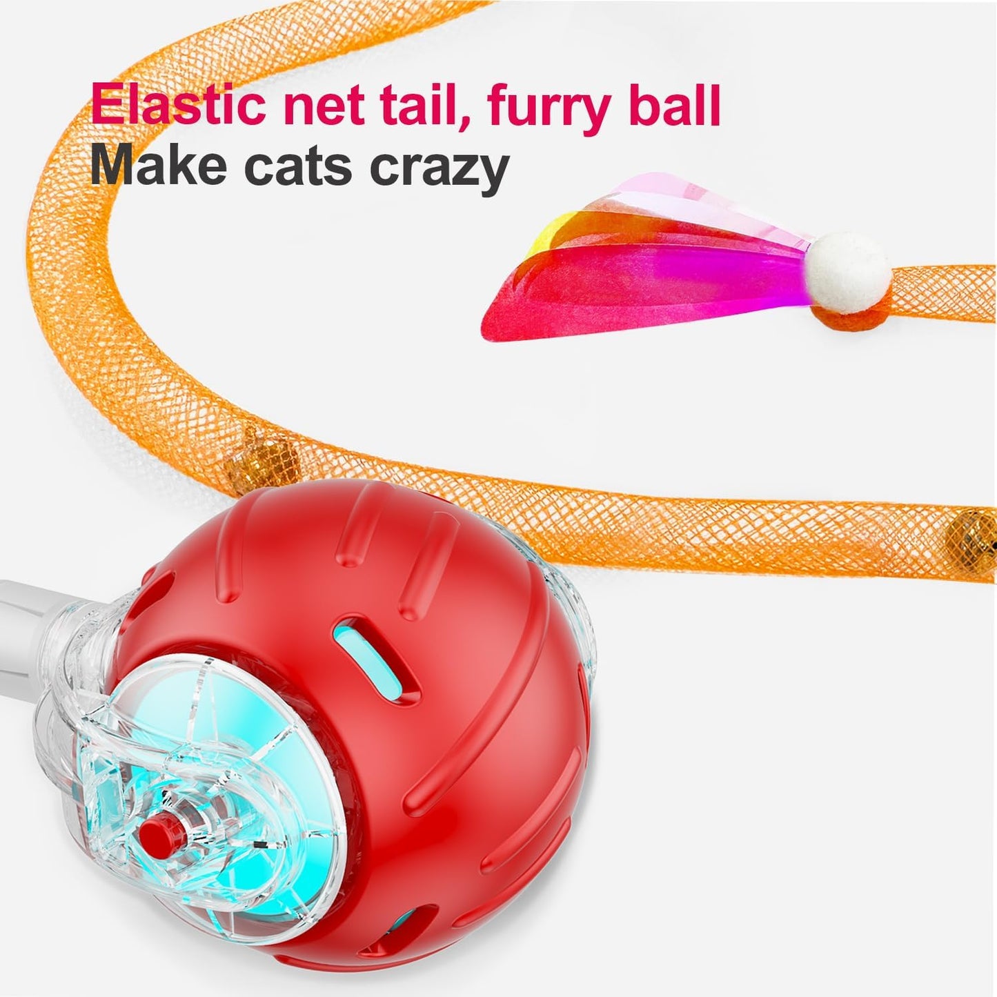 Interactive Cat Toys for Indoor Cats,The 3rd Generation Agile Moving Cat Ball with Elastic Mesh Tail,Automatic Kitten Toys for Bored Indoor Cats,Motion Activated(Silicone Ball)