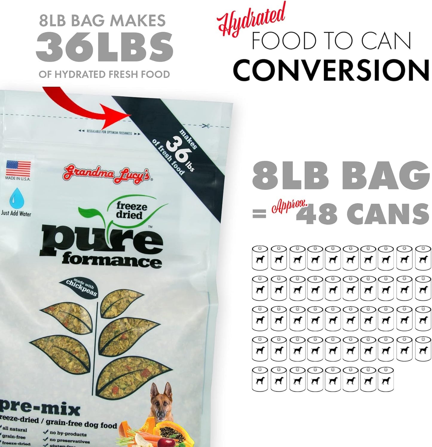 Grandma Lucy's PUREformance Pre-Mix Dog Food, Grain Free and Freeze-Dried - 8Lb Bag