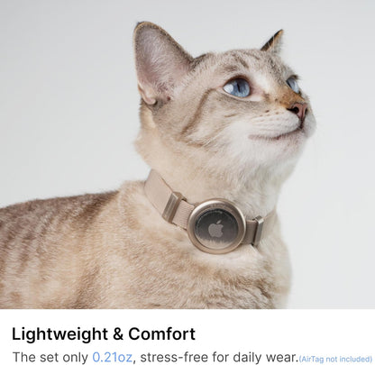 Safety Cat Collar Pro Airtag Holder Set, US IDA Gold Award Cat Collar with Snap, Non Breakaway Elastic Release Cat Airtag Collar Airtag Case for Small Medium Large Cats (Glacier Silver, S)