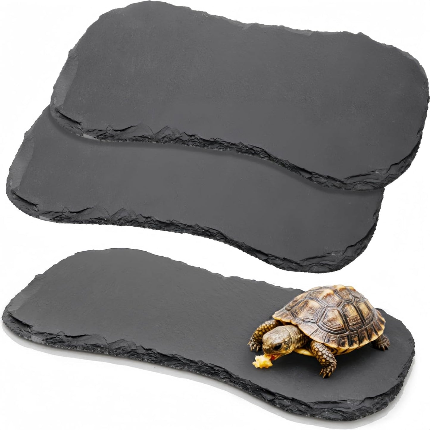 3 Pack Reptile Basking Platform, 11''x5.5'' Tortoise Rock Plates, Bearded Dragon Feeding Slate, Lizard Bathing Resting Rock Slab for Gecko Chameleon Snake Frog Habitat Accessories