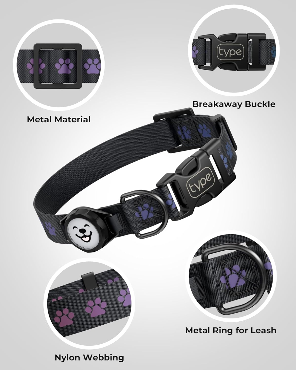 Dog Collar with Airtag Holder, IP67 Waterproof Reflective AirTag Dog Collars for Medium & Large Dogs, Adjustable Pet Collar with Twist-Lock Holder & Green Glow for Night (M, 11.8"-15.9", Black)