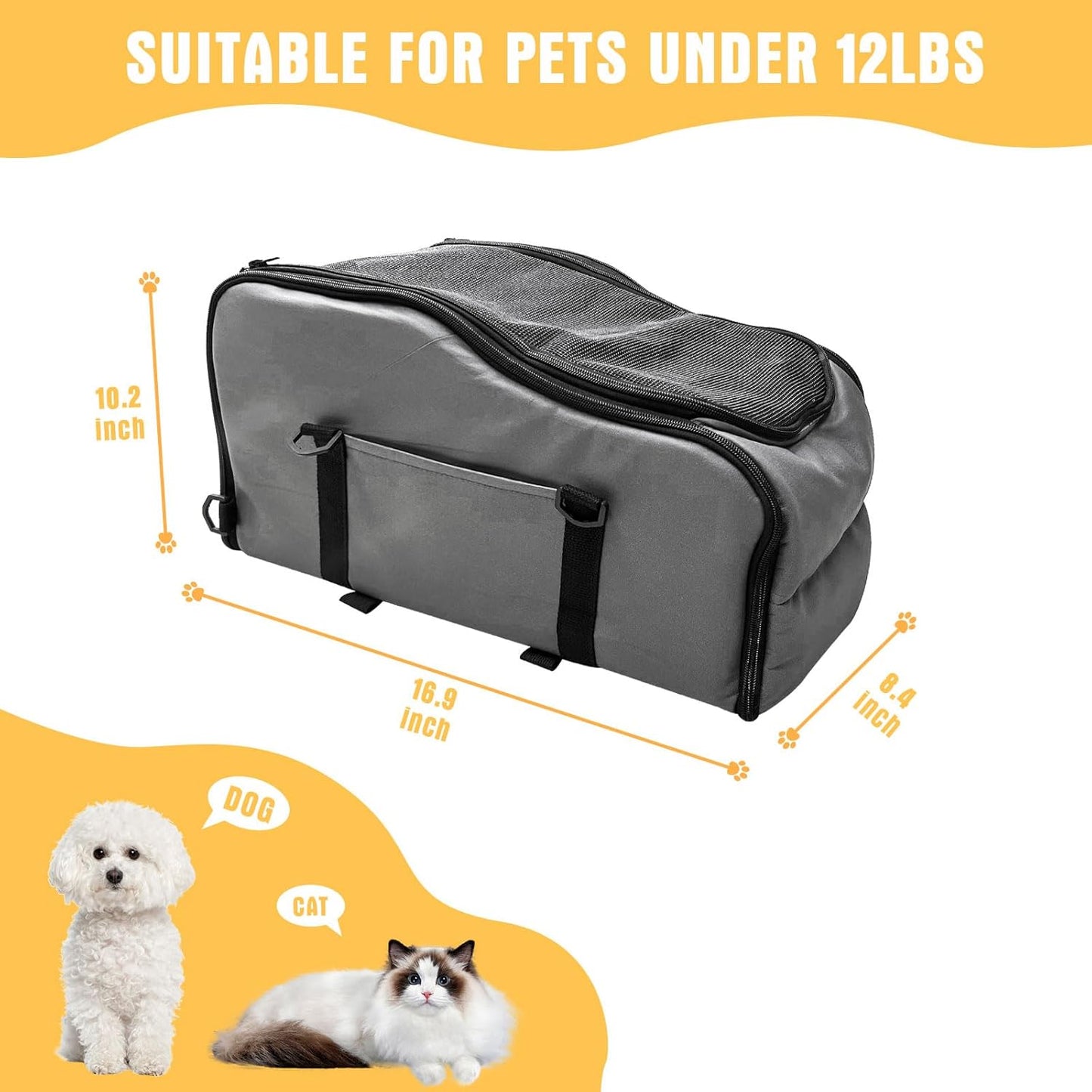 Dog Car Seat for Small Medium Dogs to 0-13lbs, Portable Memory Foam Console Dog Armrest Booster Seat with Safety Belt, Detachable Soft Cushion, Pet Car Seat Travel Bed