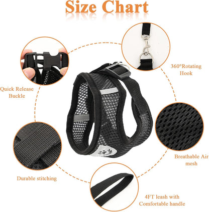 Cat Harness and Leash for Walking, Soft Mesh Cat Harness and Leash Escape Proof, Kitten Harness and Leash Set for Outdoor Travel Black (S)
