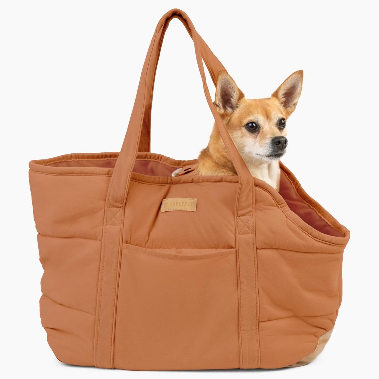 NoblePup Cozy Plush Dog Purse Carrier for Small Dogs - Dog Carrier Purse with Secure Harness Clip, Dog Tote Bag for Small Dogs and Puppies - Brown 2.0