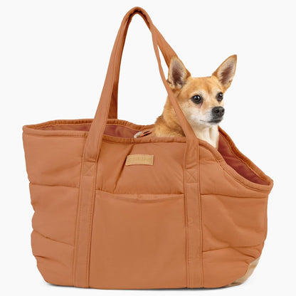 NoblePup Cozy Plush Dog Purse Carrier for Small Dogs - Dog Carrier Purse with Secure Harness Clip, Dog Tote Bag for Small Dogs and Puppies - Brown 2.0