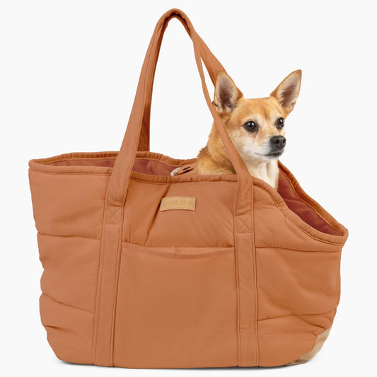 NoblePup Cozy Plush Dog Purse Carrier for Small Dogs - Dog Carrier Purse with Secure Harness Clip, Dog Tote Bag for Small Dogs and Puppies - Brown 2.0