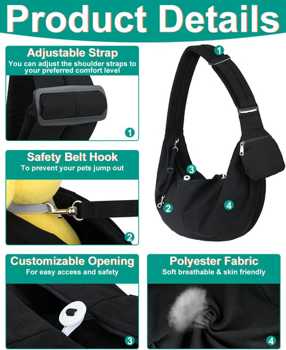 Pet Carrier Sling for Small Dogs and Cats, Dog Carrier Sling with Adjustable Thick Padded Shoulder Strap and Pocket, Hands Free Puppy Carrier Purse for Travel or Everyday Use