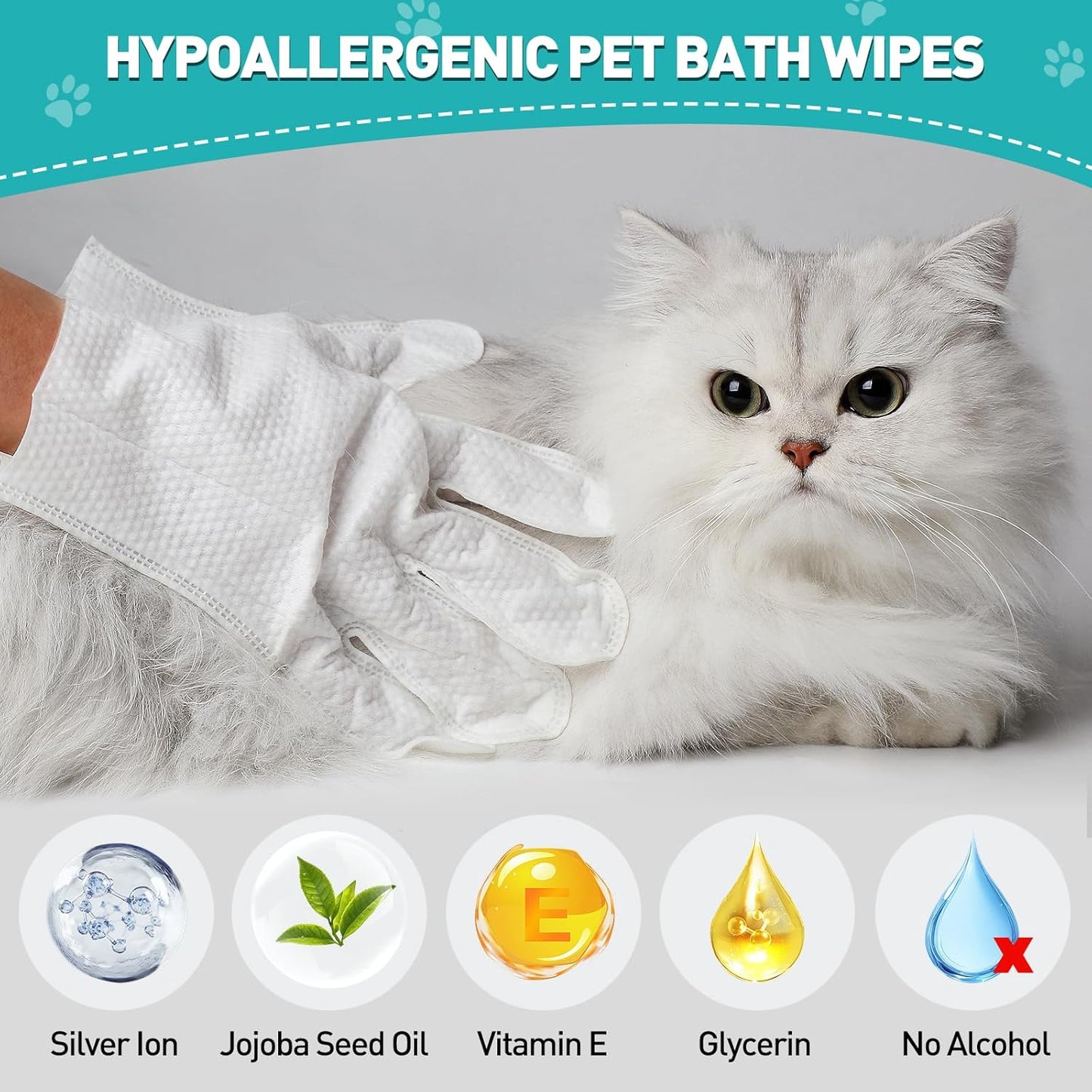 QuickClean Pet Cleaning Gloves ，Extra-Thick Pet Glove Wipes for Dogs & Cats – Gentle & Lick-Safe Dog Bath Wipes – Easy Wipe Paws, Eyes, Ears, & Body – Grooming & Deodorizing (6 Pack)