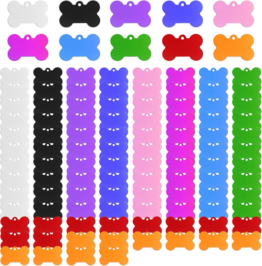 100 Pcs Blank Dog Pet ID Tags Number for Engraving 38MM Aluminum Bone Shape Name Tag Colorful Double Sided Dog Cat Phone Number Tag Pendants
