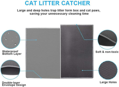 Pieviev Cat Litter Mat Double Layer Waterproof Urine Proof Trapping Mat 1 Pack (Gray, 24x15 Inch (Pack of 1))