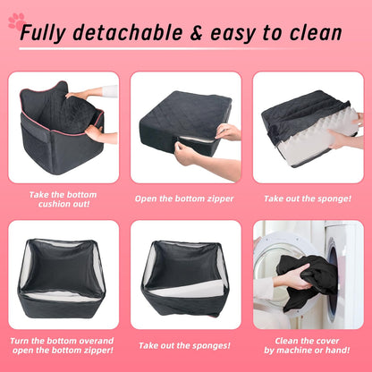 iPEGTOP Dog Car Seat for Small Medium Dogs Under 35 lbs, Washable Safety Cat Dog Booster Puppy Travel Bed with Memory Foam Cushion Secure Safe Buckles & Clip-On Leash, Black