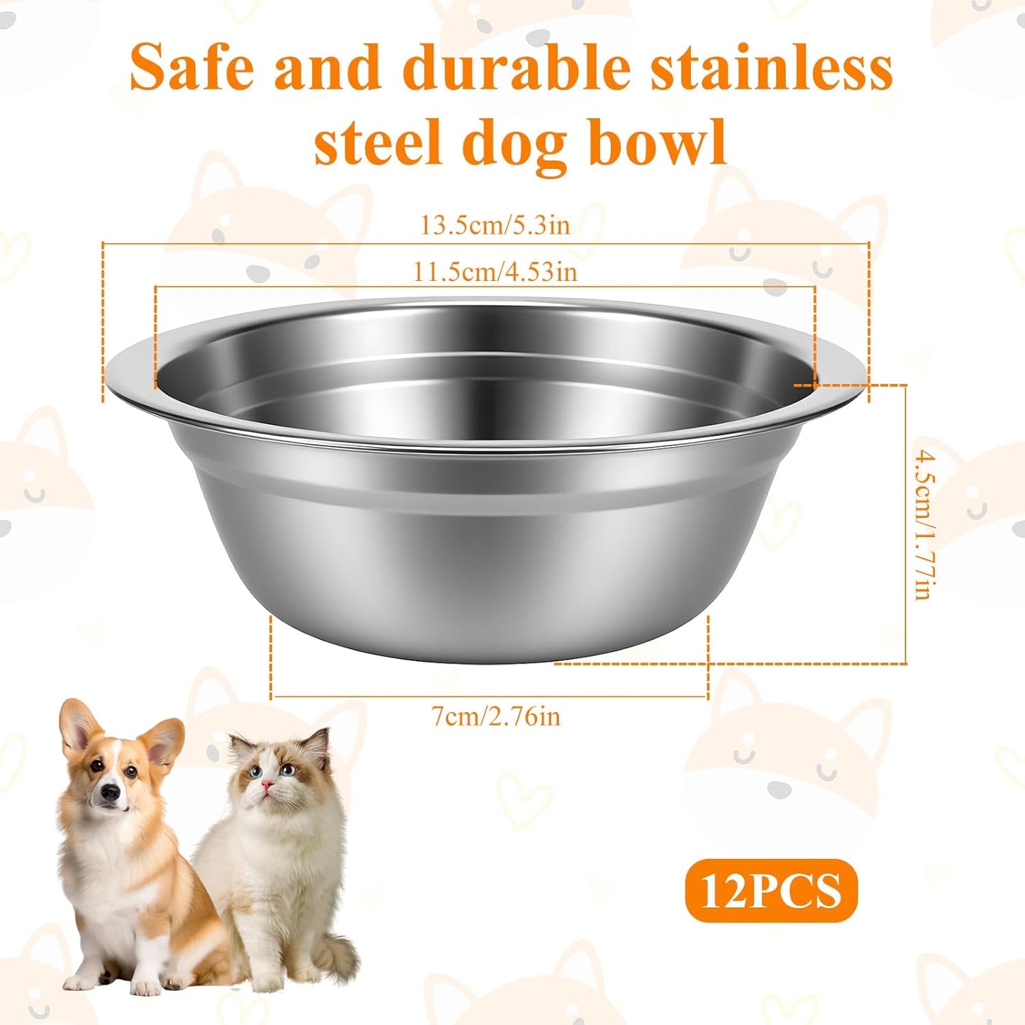 12 Pcs Stainless Steel Cat Bowls Bulk, 5.5 Inch Wide Flat Metal Cats Food Bowl Silver Thickened Replacement Basic Kitty Plates Whisker Friendly Fatigue Relief for Cat Puppies