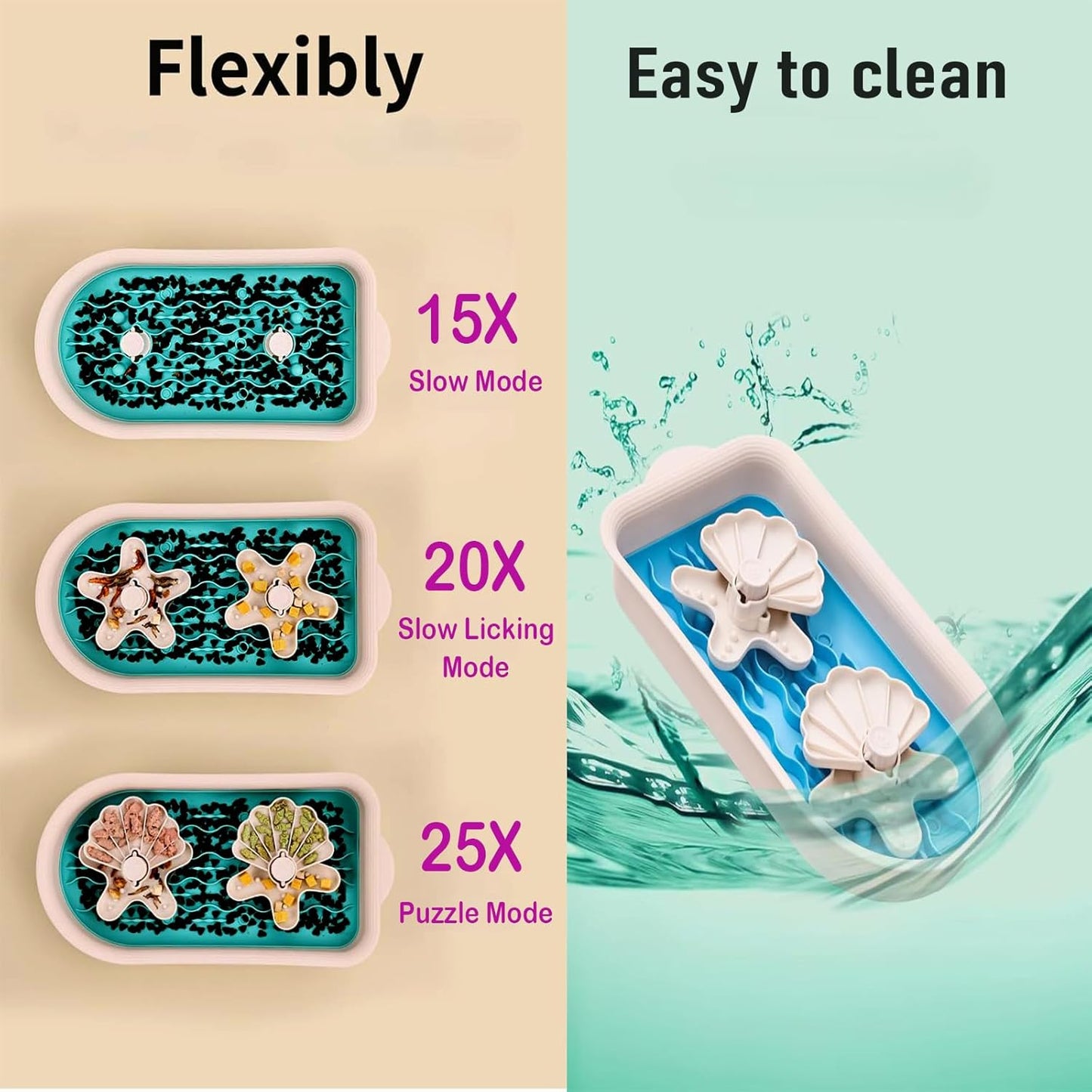 Large Slow Feeder Dog Bowls, Dog Puzzle Slow Feeder Bowls with Lick Mat and Puzzle Inserts for Large Dogs with Non-Slip Base, Removable Puzzle Inserts Easy to Clean (Pink)