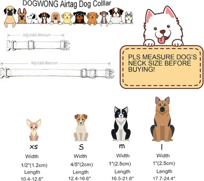 DOGWONG Airtag Cotton Hemp Dog Collar, Heavy-Duty Dog Collar with Airtag Holder White Natural Fabric Pet Cute Puppy Necklace for Small Medium Large Dogs