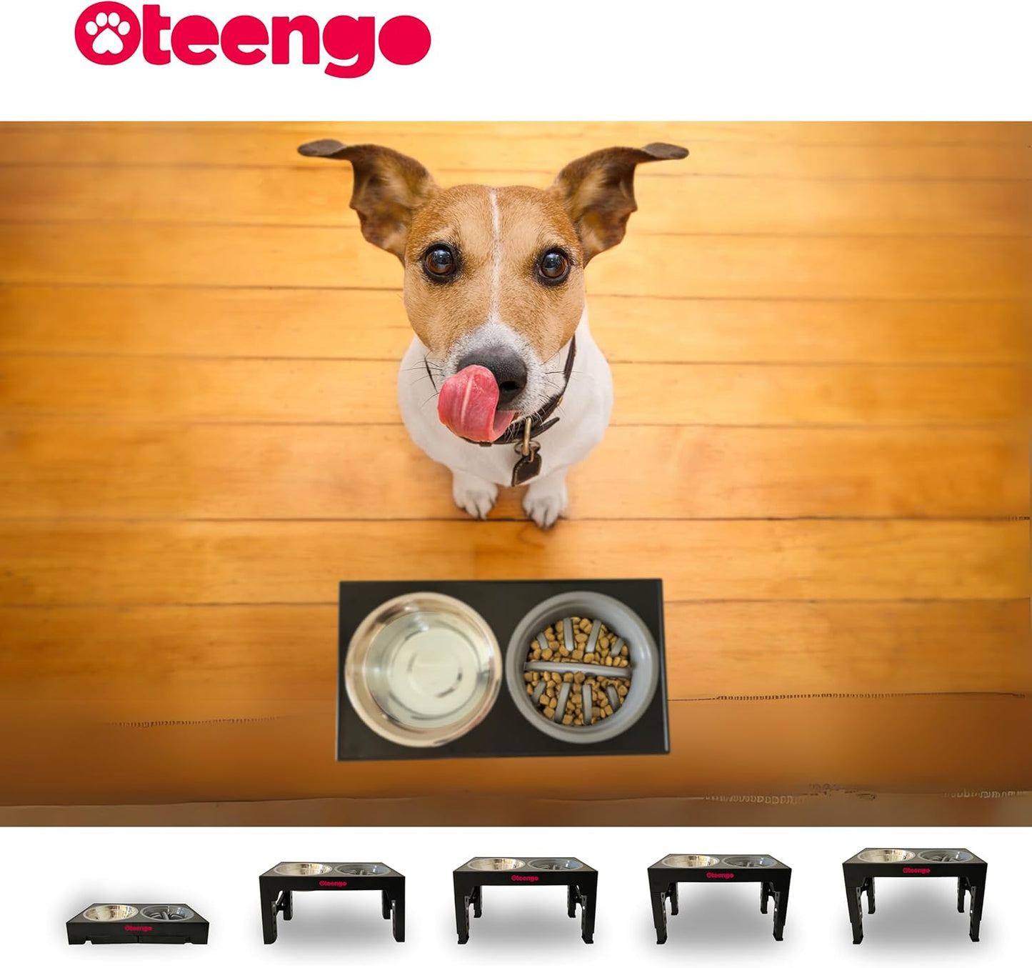 5-Tier Elevated Dog Bowls, Feeding Station Holder with 2 Stainless Steel +1 Slow Feeder Bowls Elevated, Water & Food Bowl Stand, Raised Dog Bowl Stand for Medium Size, Small & Large Breed