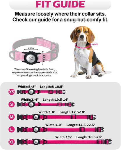 TagME Airtag Dog Collar,Waterproof Reflective Pet Collar with Airtag Holder,Soft Padded and Double D-Rings for Medium Dogs,Hot Pink