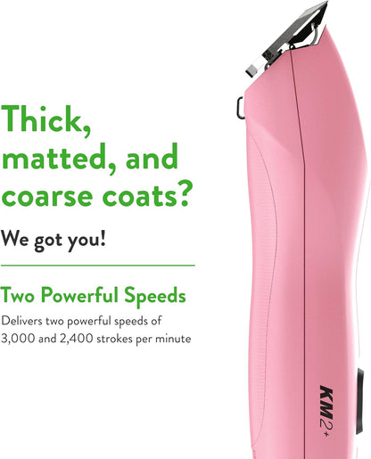 Wahl Pro Animal KM2+ Corded Clipper - Pet Clippers for Cats, Dogs & Horses - Premium Grooming Tools - 2 Speeds & 14-Foot Cord - Pink