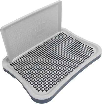 Dog Training Toilet with Wall Column, Removable Portable Puppy Mesh Training Potty, Indoor Dog Litter Box for Large Small Medium Pets, Plastic Material with Chew Design (Dark Blue)