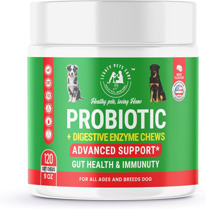 Probiotics for Dogs Soft Chews, 120 Count – Complete Gut Care for Digestive & Immune Support | Probiotics for Digestive Health | Pet Probiotics 9 oz Jar - Probiotic for Dogs