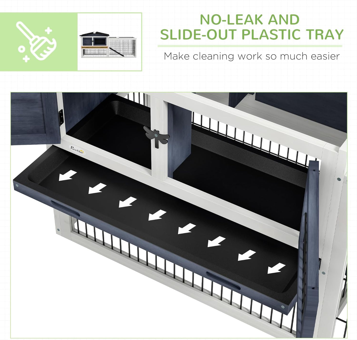PawHut Rabbit Hutch Outdoor Indoor, 54" L Large Rabbit Cage with Waterproof Openable Roof, No-Leak Tray, Ramp, Run, for Bunnies, Guinea Pigs, Dark Gray