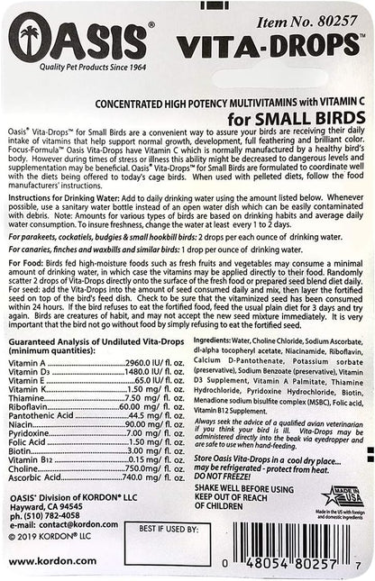 OASIS #80257 Vita Drops for Small Birds, 2- ounce liquid multivitamin