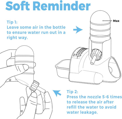 VANNON 3 in 1 Hamster Water Bottle No Drip Small Animal Water Bottle Automatic Bottle Dispenser with Food Container Base Hut and Hideout Base 4oz/120ml,Leekproof, BPA Free